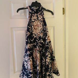 Navy blue/pink/white Halter top floral dress